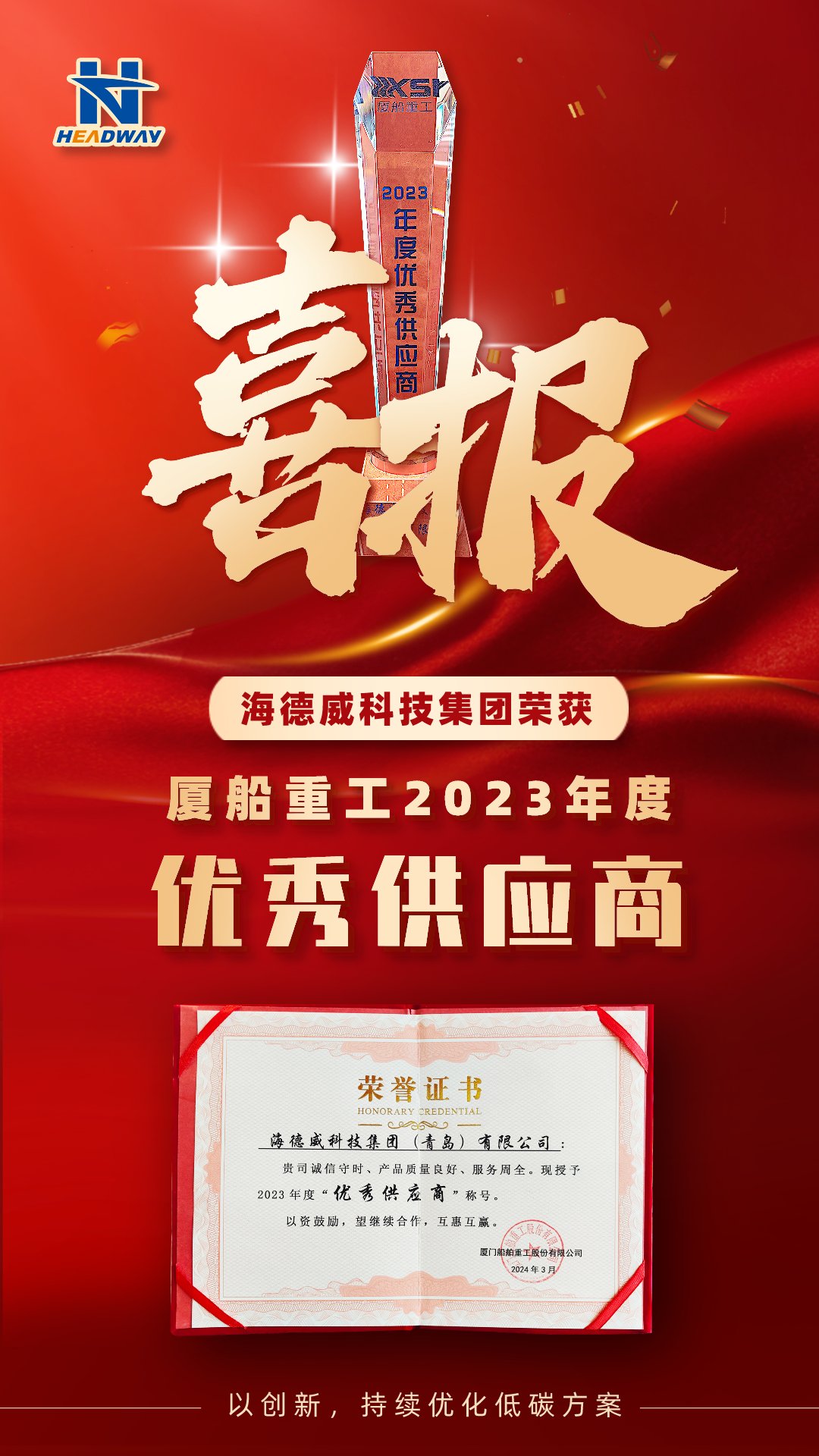 kaiyun
被厦船重工授予年度「优秀供应商」